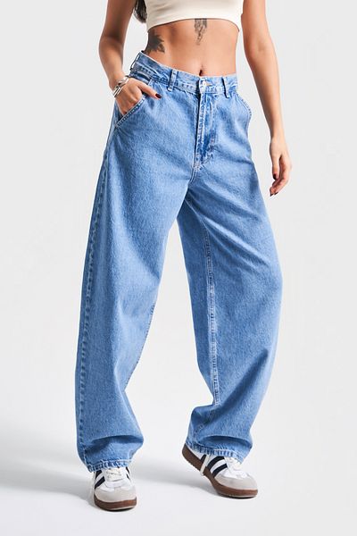 its basic Blugi de damă, culoare albastră, 1S5-4 Skater Fit, 100% bumbac, cu croiala largi