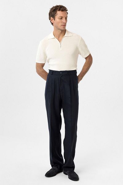 Antioch Navy Blue Linen Blended Men's Baggy Trousers