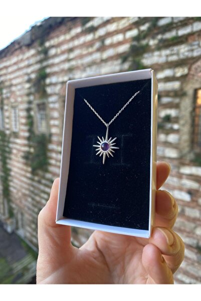 By Atölye Doğal Akik Taşlı Minimal Kuzey Yıldızı Gümüş Kolye