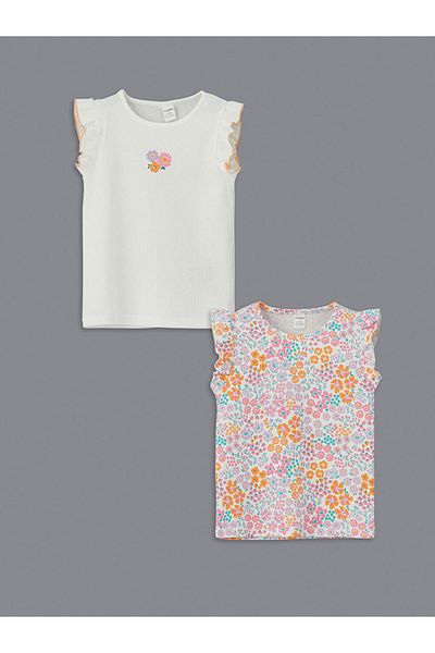 LC Waikiki New Season Printed Ruffle Baby Girl T-Shirt Set of 2 - S5Dt45Z1