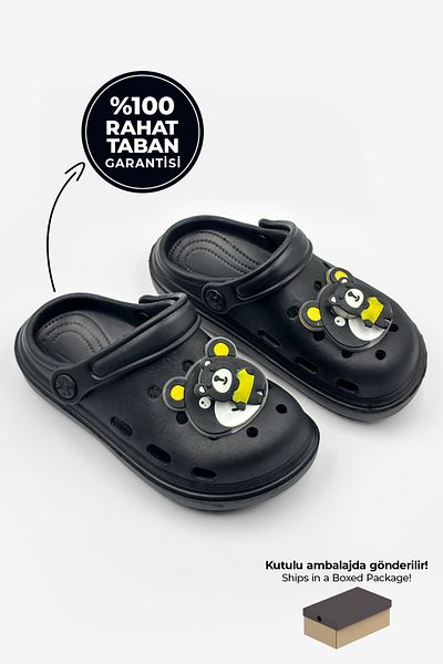 Beınsteps Children's Slippers with Teddy Bear Figure School Nursery Beach Bathroom Pool Daily Boys' Slippers & Sandals