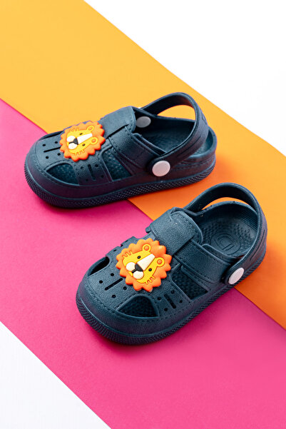 Büşra Çetin Daily Non-Slip Sole Animal Figured Navy Blue Children's Sandals S...