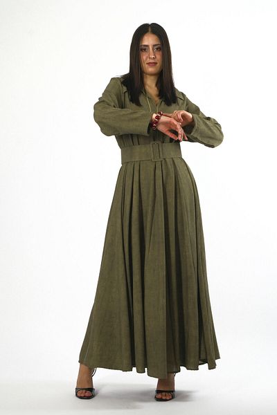 ABBRA Women's Cotton Piece Oversize Belted Dress