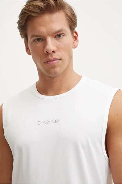 Calvin Klein Erkek Regular Fit Hızlı Koruma Özellikli Yuvarlak Yakalı Kolsuz Beyaz Bluz LVGMS5K165-100