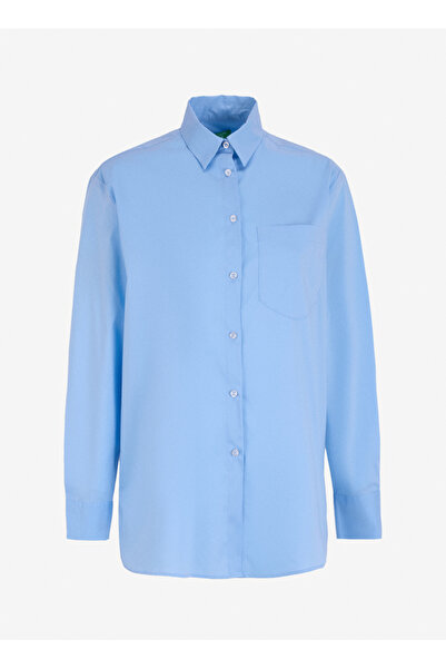 Benetton Normal Pointed Collar Turquoise Women's Shirt 51Judq0A1