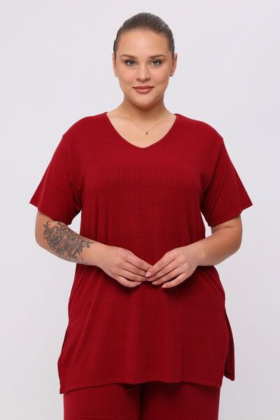 tarzımsüper Large Size Side Slit Comfort Model Comfortable 2-Piece Tunic with Trousers Stylish 2-Piece Bottom-Top Set