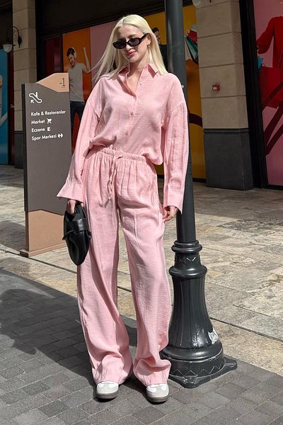 Madmext Pink Basic Women Shirt and Pants Double Suit Mg2352