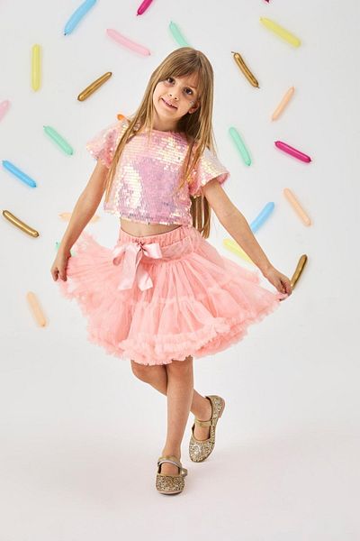 Le Mabelle Salmon Sequin Girl's Crop
