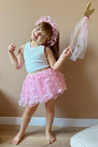 Le Mabelle Pink Butterfly Appliqued Girl's Tulle Skirt - Pauline