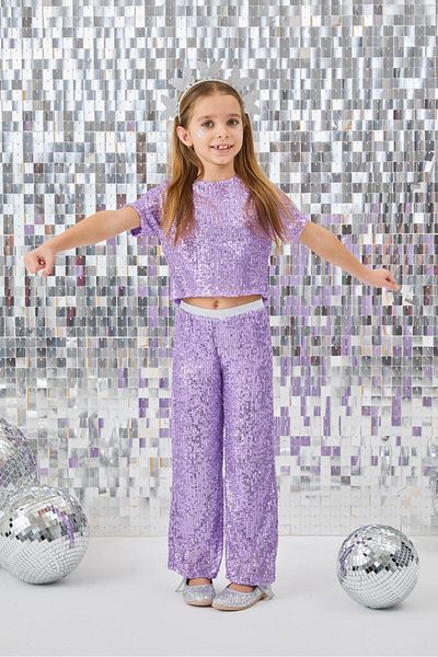 Le Mabelle Lilac Sequined Girl's Top and Bottom Set - Effie