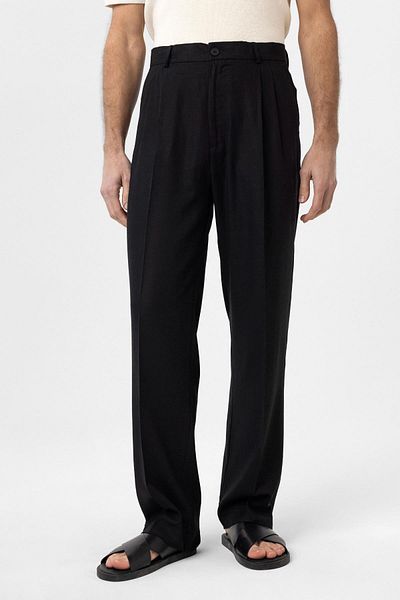 Antioch Black Linen Blended Men's Baggy Trousers