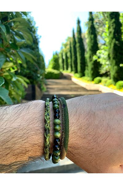 magıcgrange Men's Handmade - Military Camouflage Style, Summer and Winter Natural, Wood and Leather Design, Bracelet