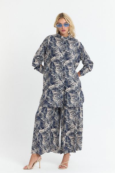 SCHIK Women's Viscose Comfortable Loose Leg Three Quarter Sleeve Front Button Printed Suit