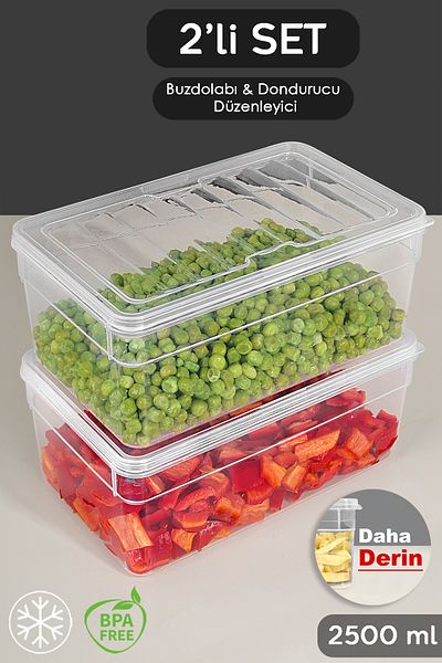 Meleni Home Set of 2 Deep Microwave Compatible 2500ml Food Storage Containers, Transparent Lid and Organizer