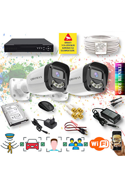 qromax 2 Kameralı Gece Renkli Yapay Zekalı SONY Lensli Güvenlik Kamerası Seti...