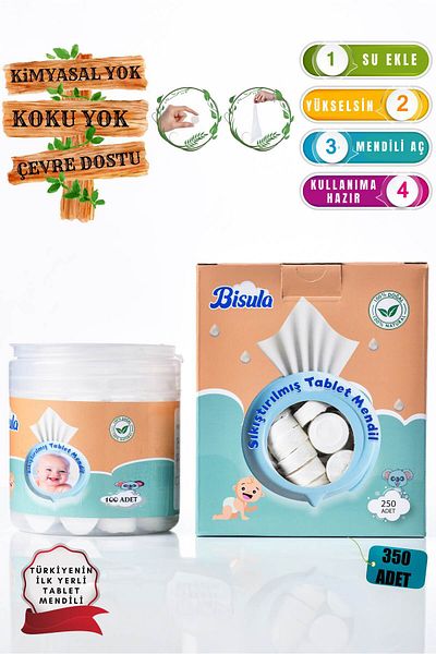 Bisula Compressed Tablet Wipes – Disposable Baby Cleaning Cloth That Opens with Water (350 Pcs)
