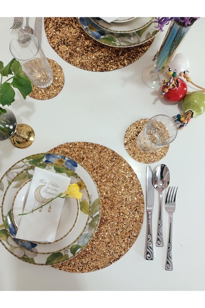 Rose Amerikan Servis Kumaş 6'lı Set Gold