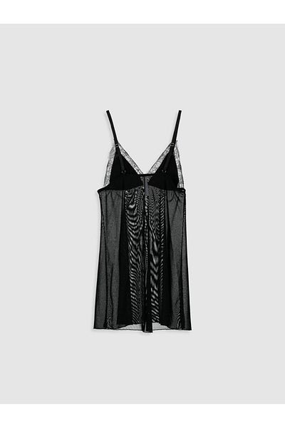 DEEP SECRET Μίνι Babydoll Ds με μαύρη δαντέλα με λεπτομέρεια από τούλι 200508 gc
