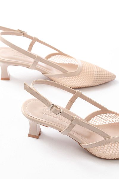 Moda Asmira K-607 Beige Daily Mesh Open Back 7 cm Heeled Shoes