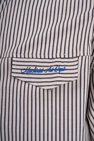 Machinist Чоловіча сорочка з зібраним низом, чорна в смужку