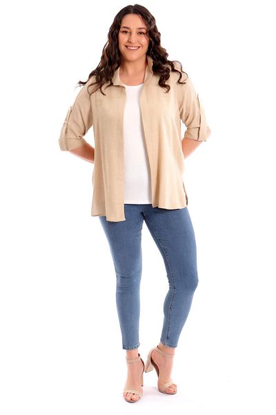 SERTUĞ Tren42Plus Large Size Epaulette Beige Double Suit