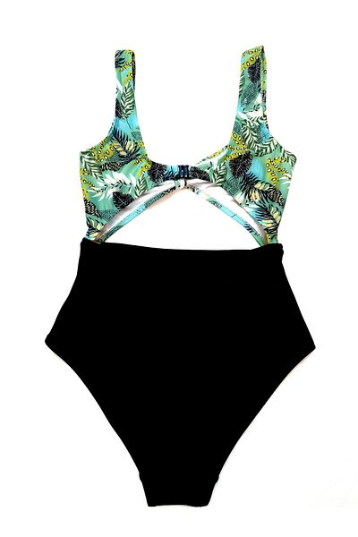 DEEP BEACH Db20097m Costum de baie cu imprimeu verde cu fundă și fereastră în față