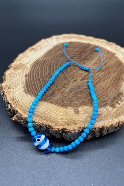 Balzamin Design Turquoise Natural Stone Anklet – Model Anklet with Glass Fish Detail and Adjustable Lift