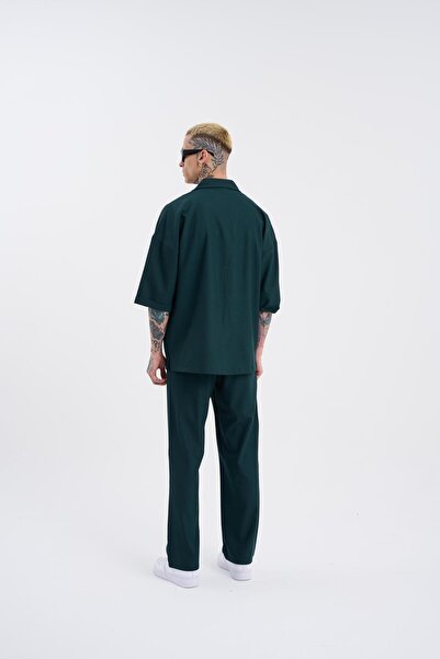 Machinist Men's Striped Petrol Green Shirt