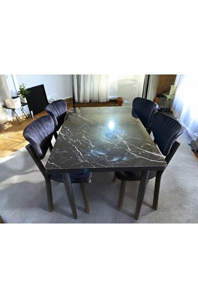 MASBA 80*120 YEMEK MASASI 4 KİŞİLİK MUTFAK MASASI ELMA SANDALYE METAL AYAK