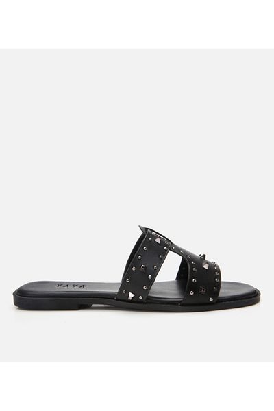 Yaya by Hotiç Women's Black Pedestrian Stone Flat Slippers