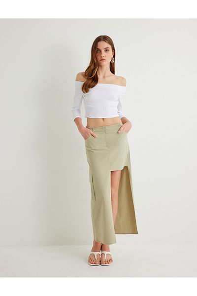 Koton Νέα σεζόν Koton X Sima Tarkan - Μπλουζάκι με ανοιχτό ώμο Crop T-shirt με μήκος μανίκι βαμβακερό λεπτή εφαρμογή