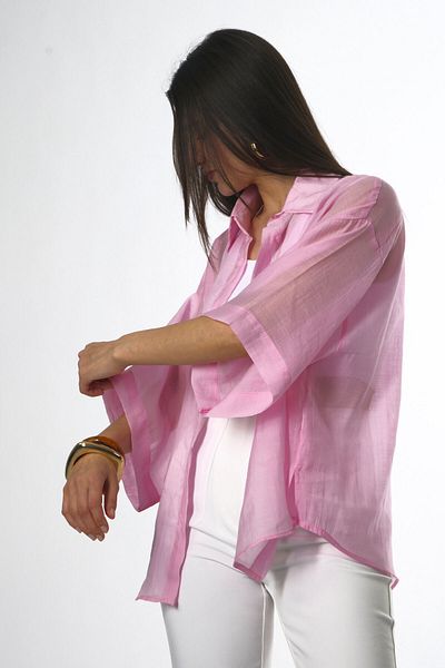 ABBRA Women's Silky Short Sleeve Oversize Shirt