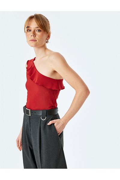 Koton Ruffle Detailed Sleeveless One Shoulder Blouse