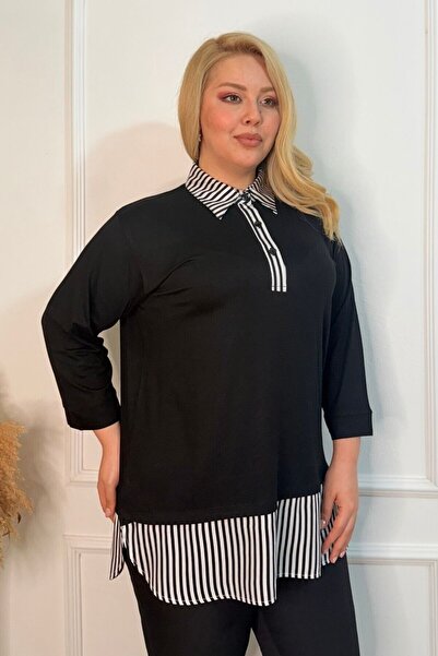 tarzımsüper Plus Size Shirt Collar Side Slit Comfort Model Half Sleeve Sports Casual Mother Combed Cotton Tunic Blouse