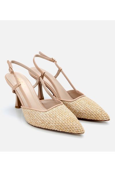 Hotiç Women's Beige Straw Detailed Open Back Stiletto