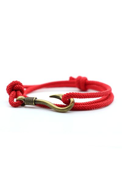 Choice Red Bronze Vintage Fish Hook Man Bracelets Accessories Male Double Layer Lucky Wine Red Braslet Brai