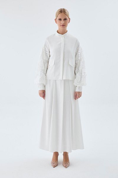 Zühre Ecru Double Suit with Lace Detail 1506