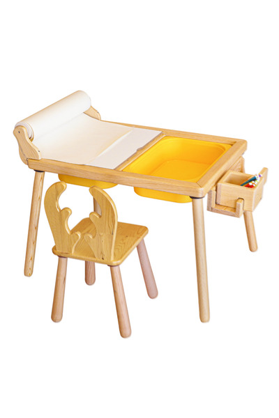 Woodnjoy Masif Ağaç Aktivite & Çalışma Masası + 1 Sandalye