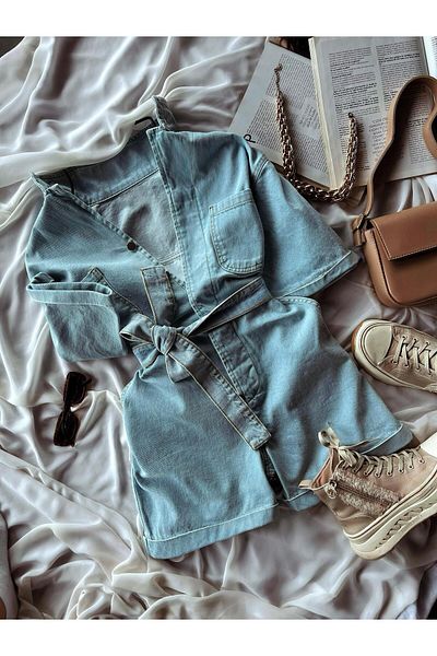 TamSeninTarzin Annika Front Buttoned Denim Jumpsuit with Belt Accessories