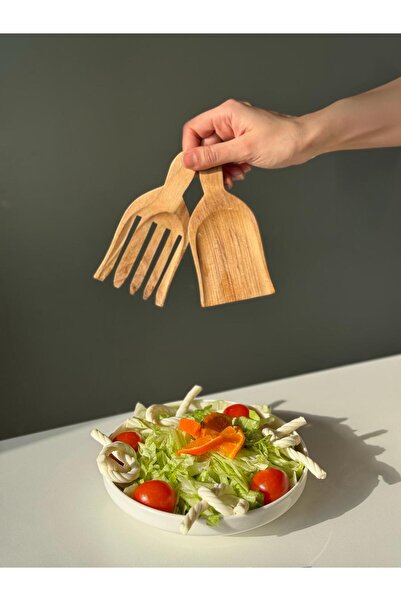Maison Avf 2-Piece Natural Wooden Salad Mixer Serving Set Spoon-Fork
