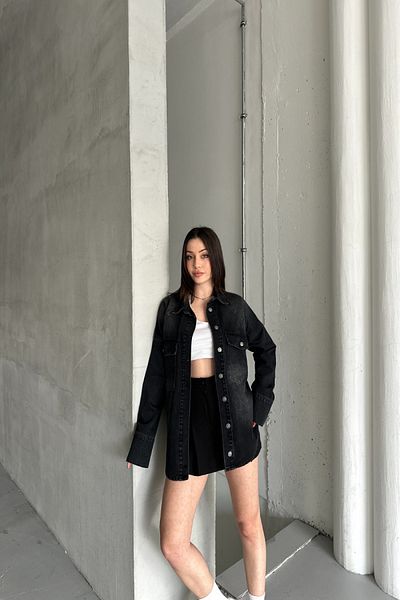 XRAY JEANS Дамски ежедневни дънки Oversize Дълго черно дънково яке