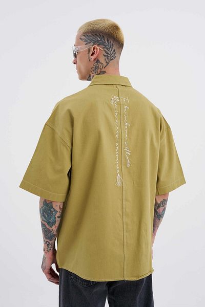 Machinist Men's Fringed Embroidered Oversize Khaki Shirt