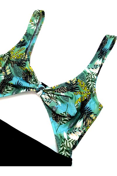 DEEP BEACH Db20097m Costum de baie cu imprimeu verde cu fundă și fereastră în față