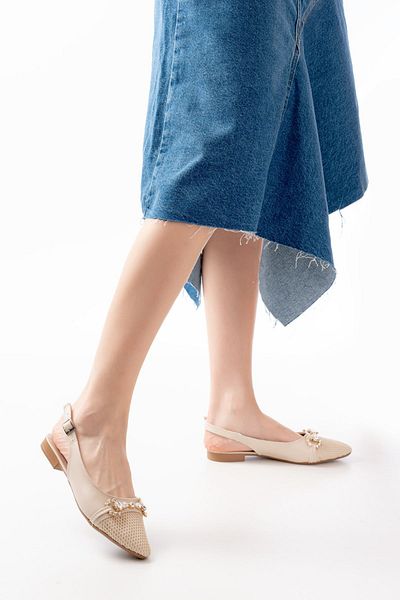 Moda Asmira Inf-120 Ten Daily Mesh Women's Ballerinas with Stone Accessories