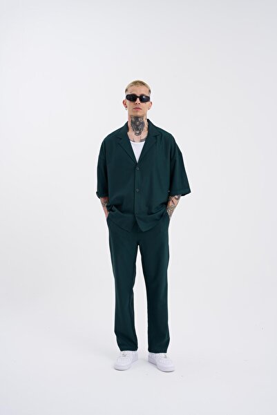 Machinist Men's Striped Petrol Green Shirt