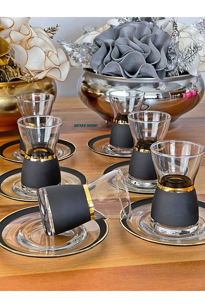 P&ORA PREMIUM KITCHEN PRODUCTS 12 Piece 6 Person Blackline Railings Tea Set