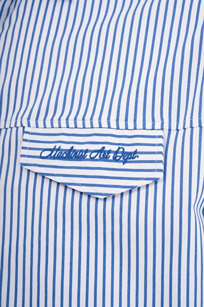 Machinist Men's Gathered Hem Blue Striped Shirt