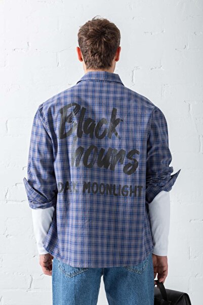 ablukaonline Чоловіча сорочка oversize з принтом у клітинку, синя