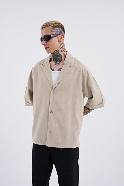 Machinist Ανδρικό πουκάμισο μπεζ με ρίγες