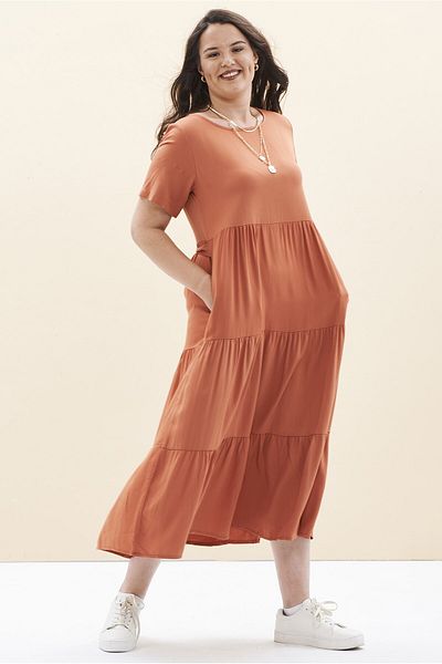 EVEN plus size Orange Viscose Plus Size Dress